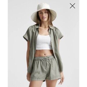 Quince Top Women S Vintage Wash Tencel Camp Shirt Olive Short Sleeve Layering